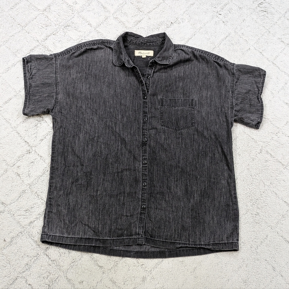 Madewell Shirt Women's XS Black Lunar Wash Denim Rolled- Sleeve Button Up 